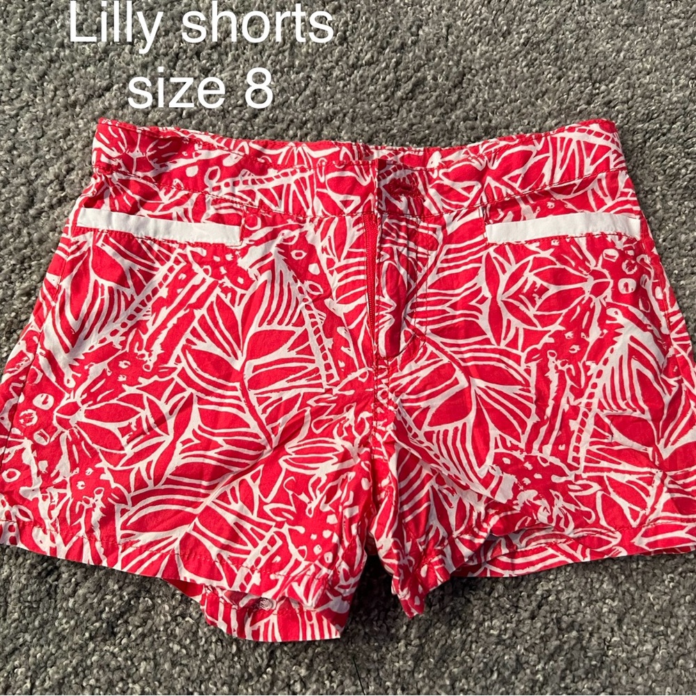 Lilly Pulitzer Girls Red and White Tropical Patterned Shorts